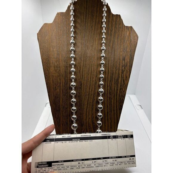 Sterling Silver 30" Graduated Bead Necklace 56 Grams Ball .925 Vintage 1997 - Picture 4 of 11